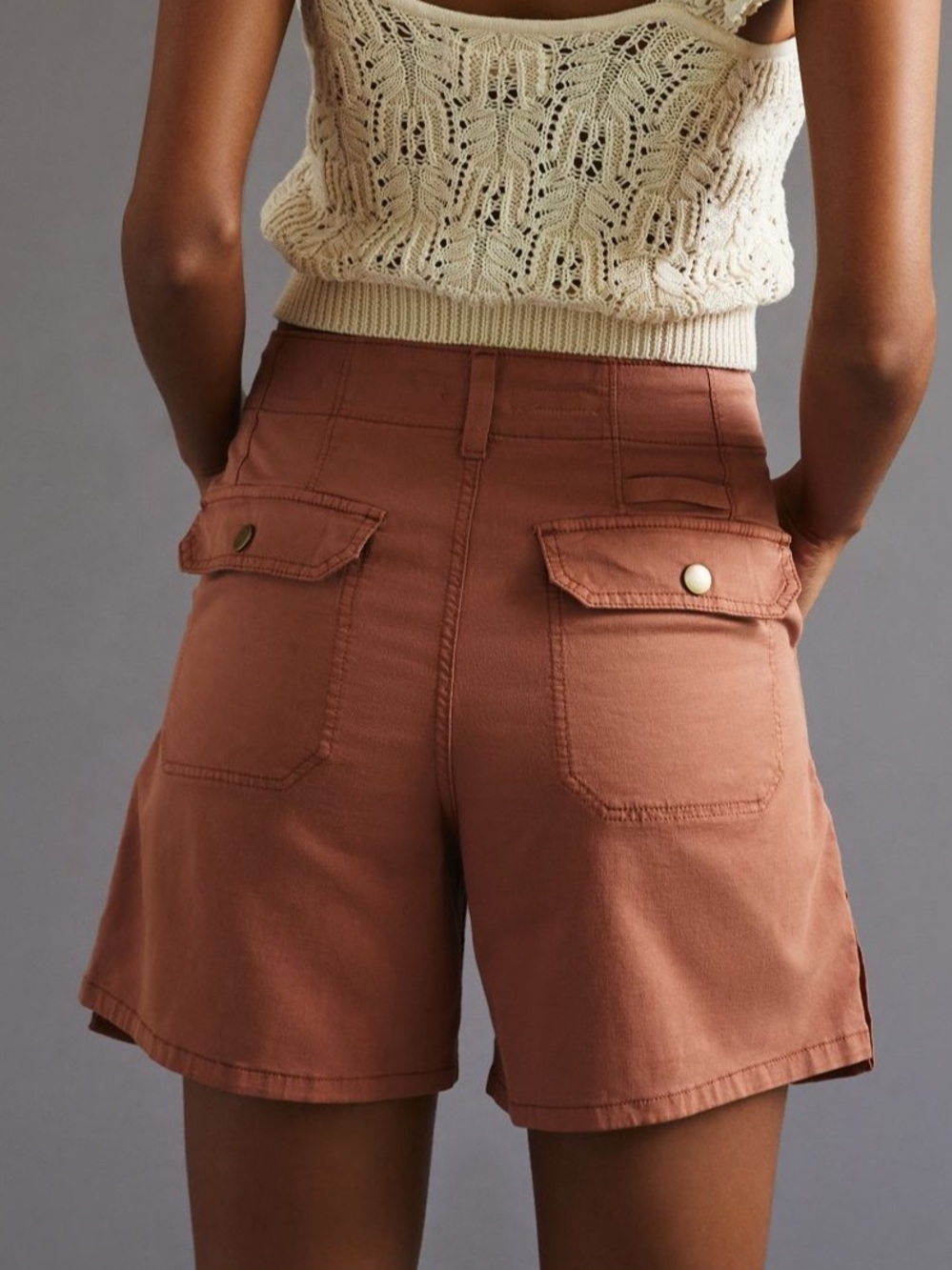 Anthropologie Pilcro High-Rise Cargo Bermuda Cargo Shorts in Rust - Size 29 - Picture 2 of 7